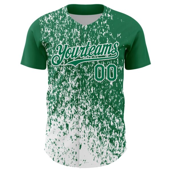 Custom Kelly Green White Abstract Fragment Splatter Authentic Baseball Jersey