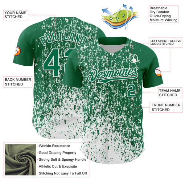 Custom Kelly Green White Abstract Fragment Splatter Authentic Baseball Jersey