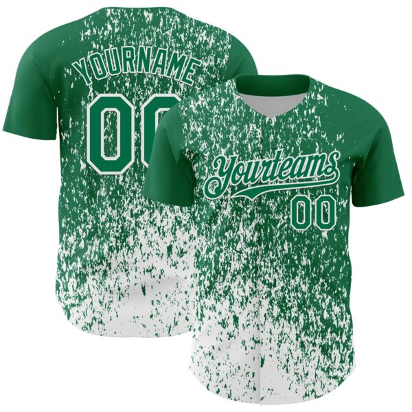 Custom Kelly Green White Abstract Fragment Splatter Authentic Baseball Jersey