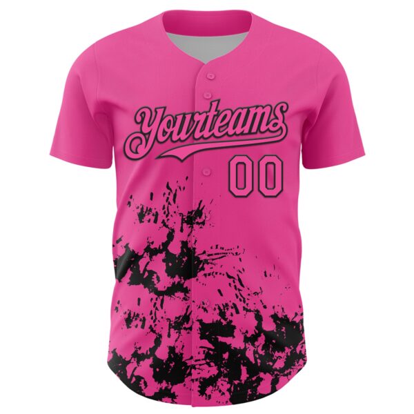 Custom Pink Black Splatter Authentic Baseball Jersey