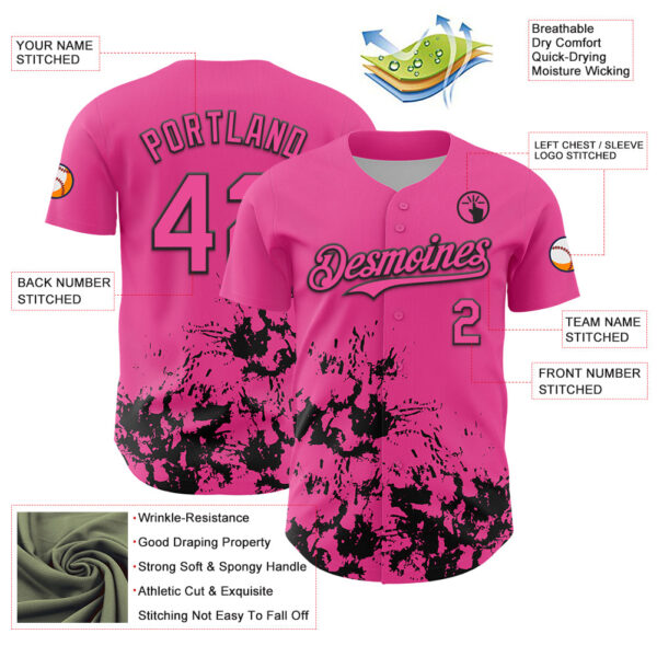 Custom Pink Black Splatter Authentic Baseball Jersey