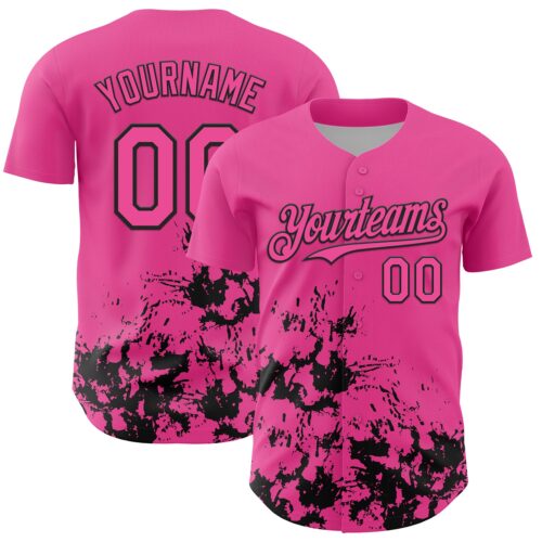 Custom Pink Black Splatter Authentic Baseball Jersey