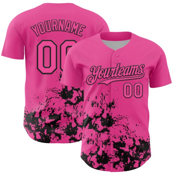Custom Pink Black Splatter Authentic Baseball Jersey
