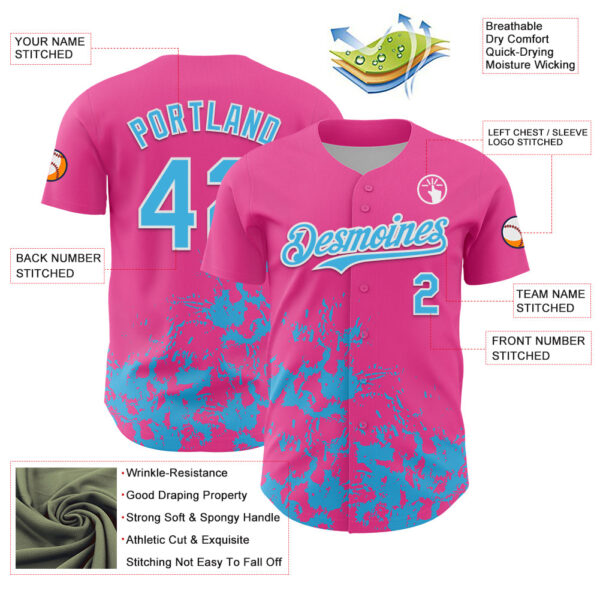 Custom Pink Sky Blue-White Splatter Authentic Baseball Jersey
