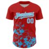 Custom Red Sky Blue-White Splatter Authentic Baseball Jersey