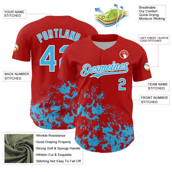 Custom Red Sky Blue-White Splatter Authentic Baseball Jersey