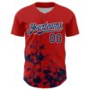 Custom Red Navy-White Splatter Authentic Baseball Jersey