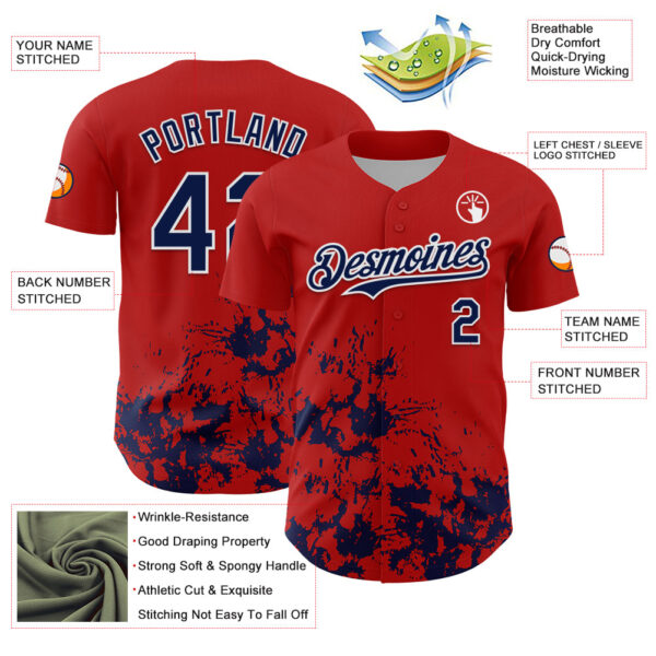 Custom Red Navy-White Splatter Authentic Baseball Jersey