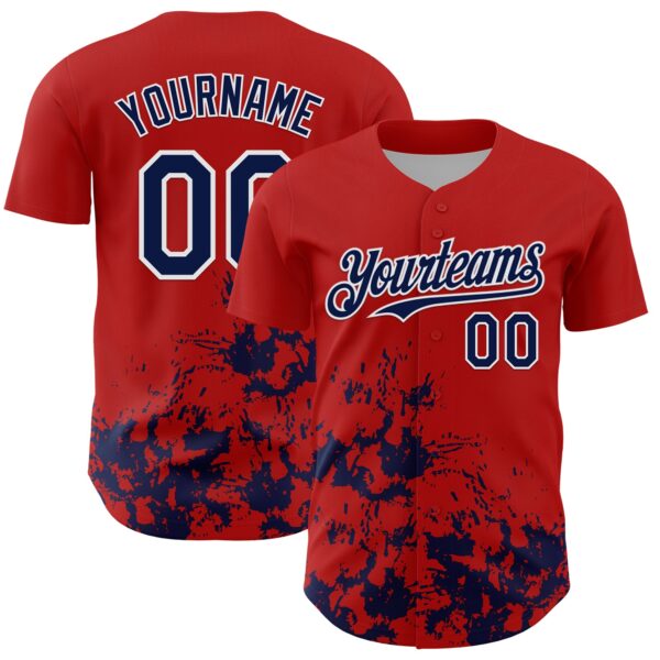 Custom Red Navy-White Splatter Authentic Baseball Jersey