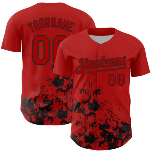 Custom Red Black Splatter Authentic Baseball Jersey