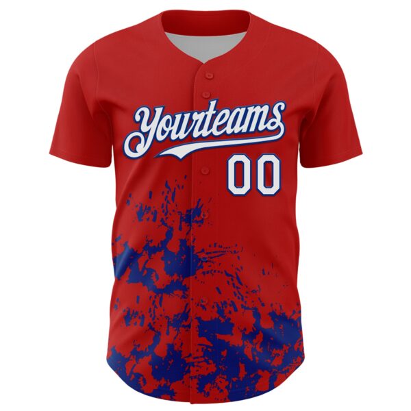 Custom Red White-Royal Splatter Authentic Baseball Jersey
