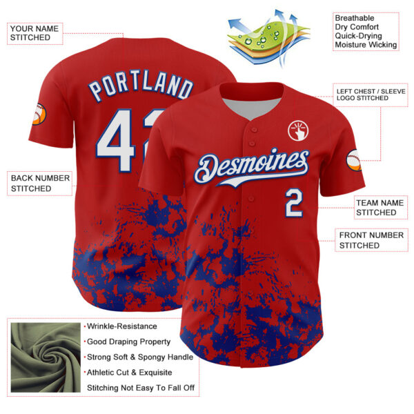 Custom Red White-Royal Splatter Authentic Baseball Jersey