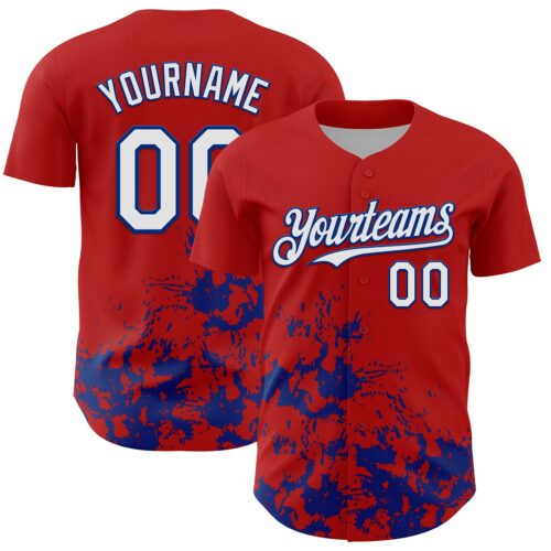 Custom Red White-Royal Splatter Authentic Baseball Jersey