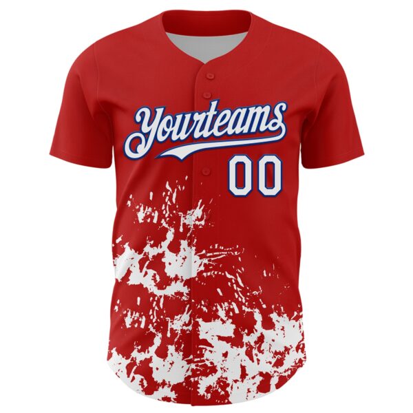 Custom Red White-Royal Splatter Authentic Baseball Jersey
