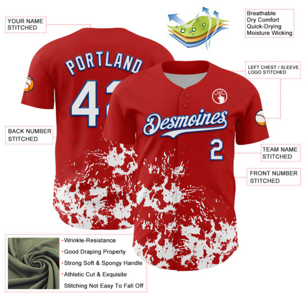 Custom Red White-Royal Splatter Authentic Baseball Jersey
