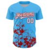 Custom Sky Blue White-Red Splatter Authentic Baseball Jersey