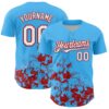 Custom Sky Blue White-Red Splatter Authentic Baseball Jersey