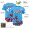 Custom Sky Blue White-Red Splatter Authentic Baseball Jersey