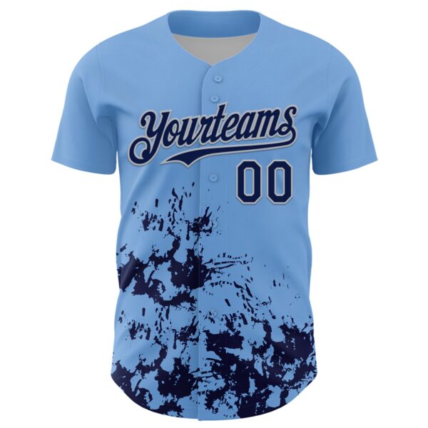 Custom Light Blue Navy-Gray Splatter Authentic Baseball Jersey