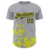 Custom Gray Black-Neon Yellow Splatter Authentic Baseball Jersey