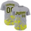 Custom Gray Black-Neon Yellow Splatter Authentic Baseball Jersey