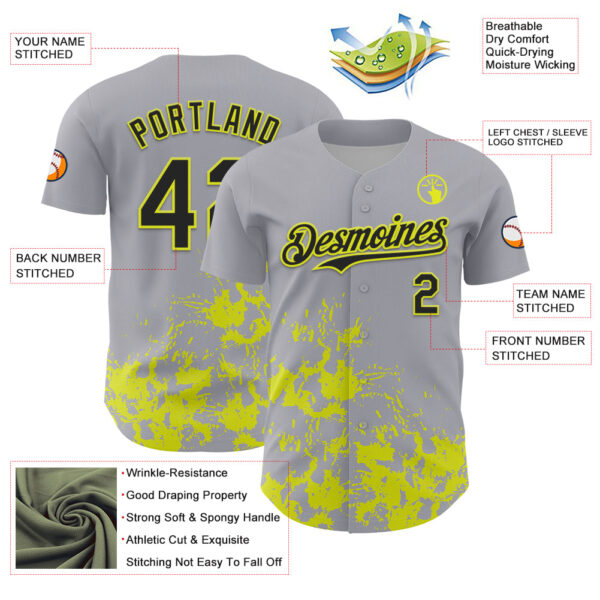 Custom Gray Black-Neon Yellow Splatter Authentic Baseball Jersey