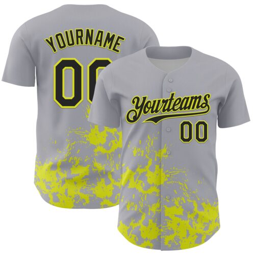 Custom Gray Black-Neon Yellow Splatter Authentic Baseball Jersey