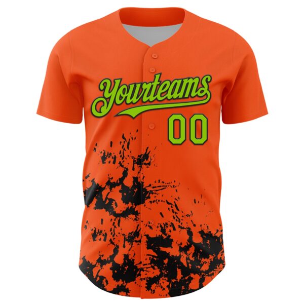 Custom Orange Neon Green-Black Splatter Authentic Baseball Jersey