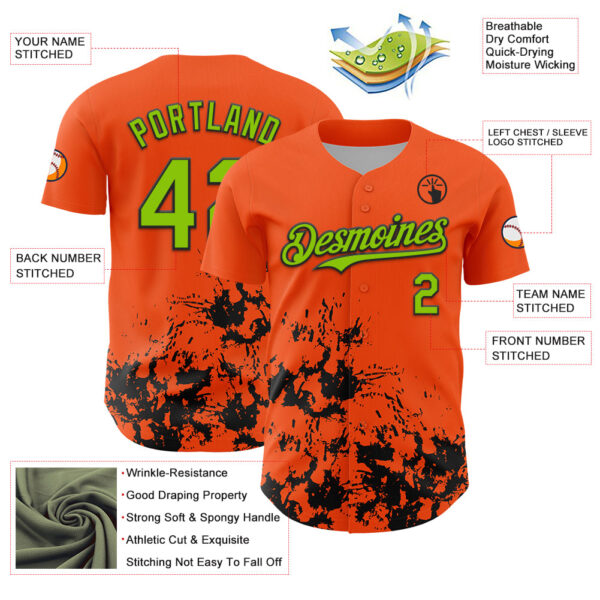Custom Orange Neon Green-Black Splatter Authentic Baseball Jersey