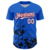 Custom Thunder Blue White Red-Black Splatter Authentic Baseball Jersey