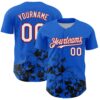 Custom Thunder Blue White Red-Black Splatter Authentic Baseball Jersey