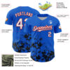 Custom Thunder Blue White Red-Black Splatter Authentic Baseball Jersey