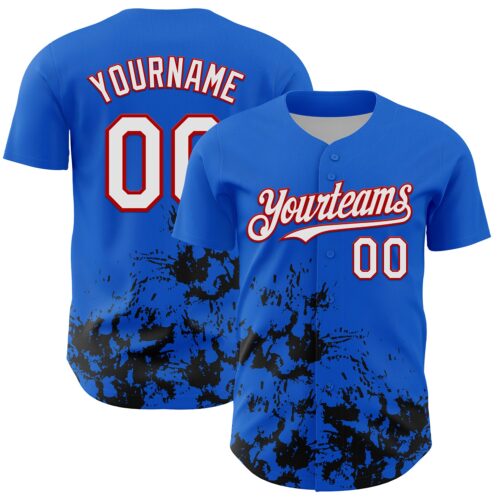 3DPattern13126 Custom Thunder Blue White Red-Black Splatter Authentic Baseball Jersey
