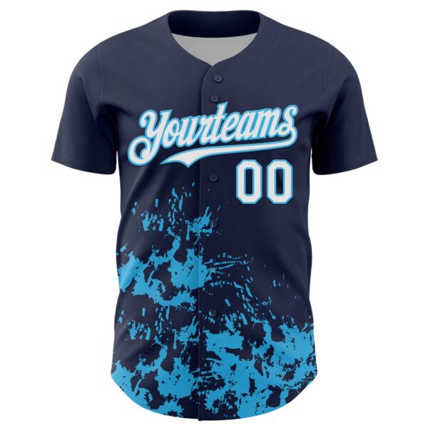 Custom Navy White-Sky Blue Splatter Authentic Baseball Jersey