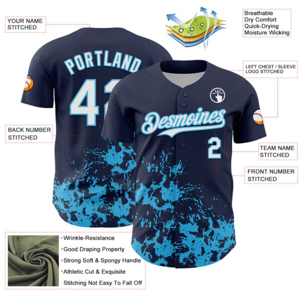 Custom Navy White-Sky Blue Splatter Authentic Baseball Jersey