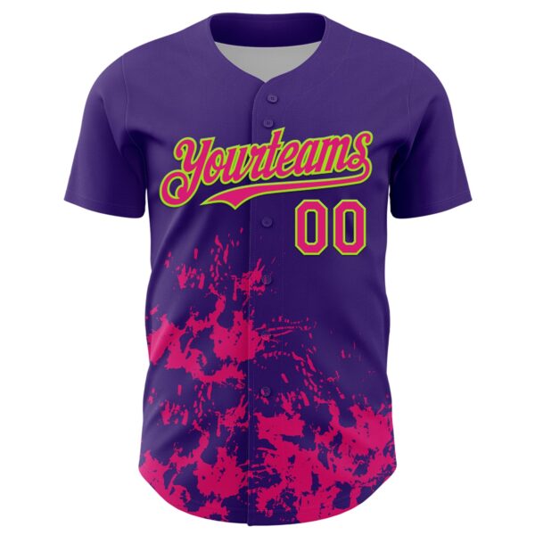 Custom Purple Hot Pink-Neon Green Splatter Authentic Baseball Jersey