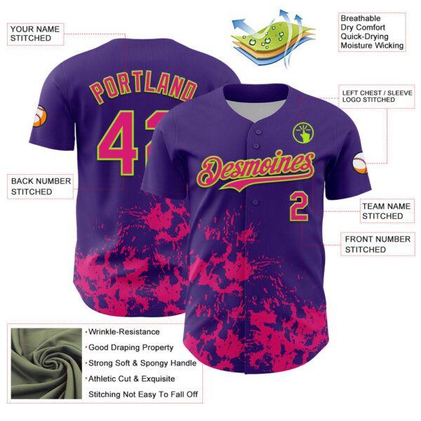 Custom Purple Hot Pink-Neon Green Splatter Authentic Baseball Jersey