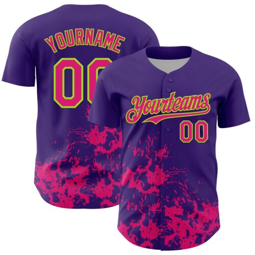 3DPattern13129 Custom Purple Hot Pink-Neon Green Splatter Authentic Baseball Jersey
