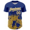Custom Royal Old Gold-White Abstract Splatter Grunge Authentic Baseball Jersey