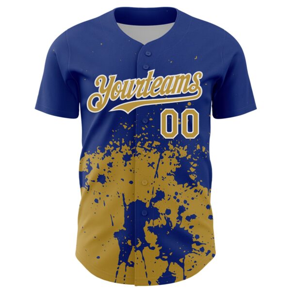 Custom Royal Old Gold-White Abstract Splatter Grunge Authentic Baseball Jersey
