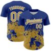 Custom Royal Old Gold-White Abstract Splatter Grunge Authentic Baseball Jersey