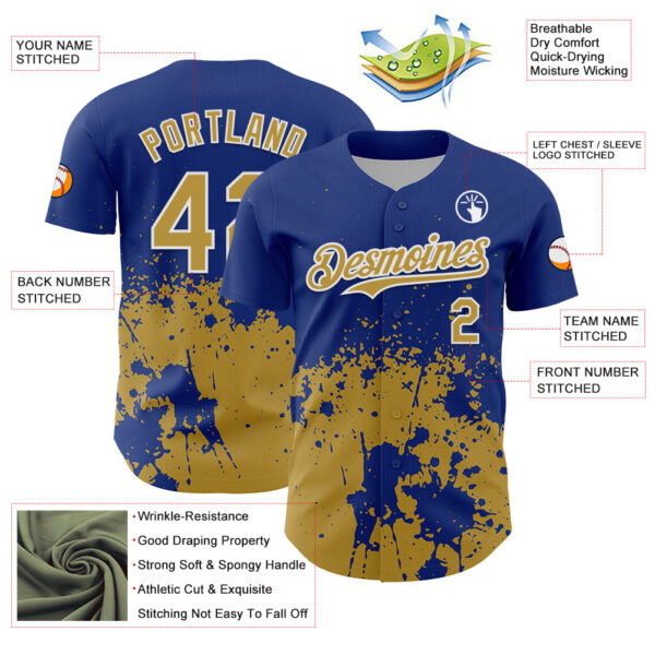 Custom Royal Old Gold-White Abstract Splatter Grunge Authentic Baseball Jersey