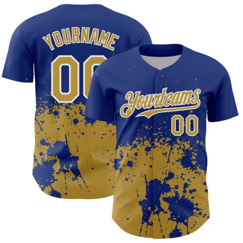 Custom Royal Old Gold-White Abstract Splatter Grunge Authentic Baseball Jersey