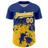 Custom Royal Yellow-White Abstract Splatter Grunge Authentic Baseball Jersey