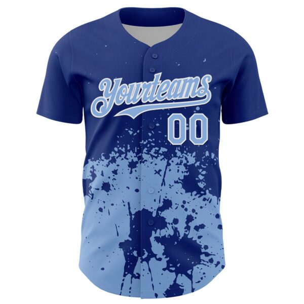 Custom Royal Light Blue-White Abstract Splatter Grunge Authentic Baseball Jersey