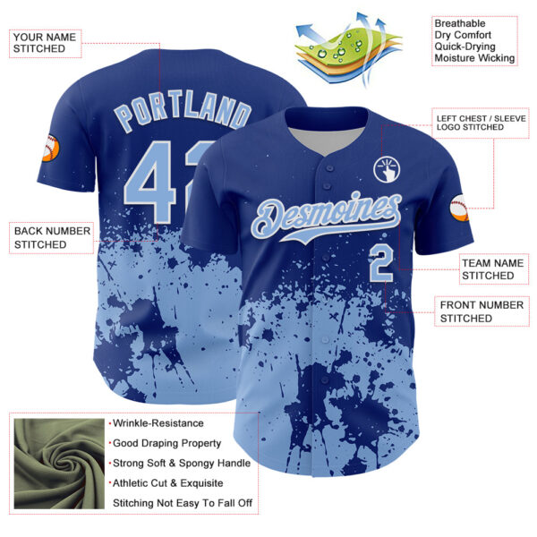 Custom Royal Light Blue-White Abstract Splatter Grunge Authentic Baseball Jersey