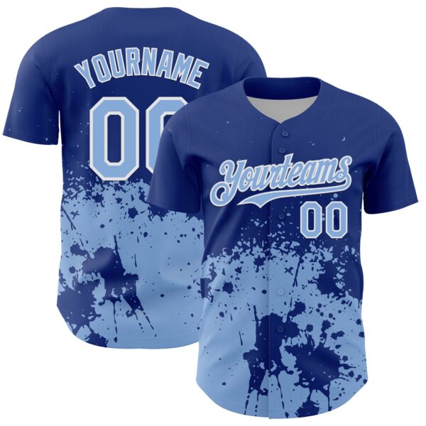 Custom Royal Light Blue-White Abstract Splatter Grunge Authentic Baseball Jersey
