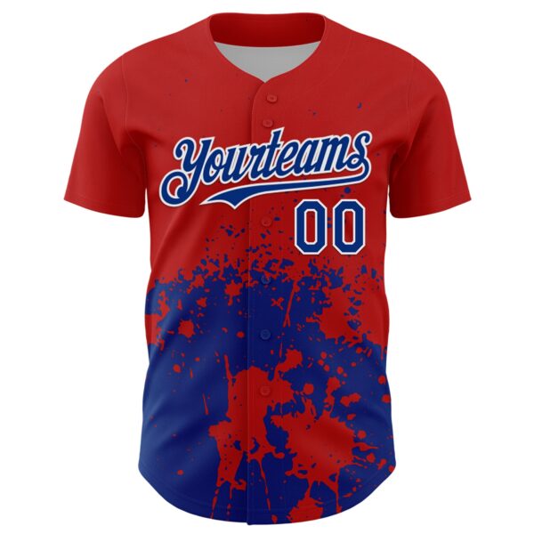 Custom Red Royal-White Abstract Splatter Grunge Authentic Baseball Jersey