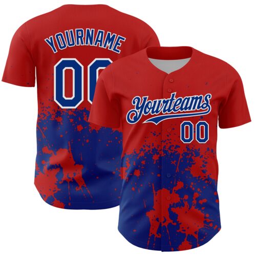 3DPattern13142 Custom Red Royal-White Abstract Splatter Grunge Authentic Baseball Jersey