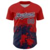 Custom Red Navy-White Abstract Splatter Grunge Authentic Baseball Jersey